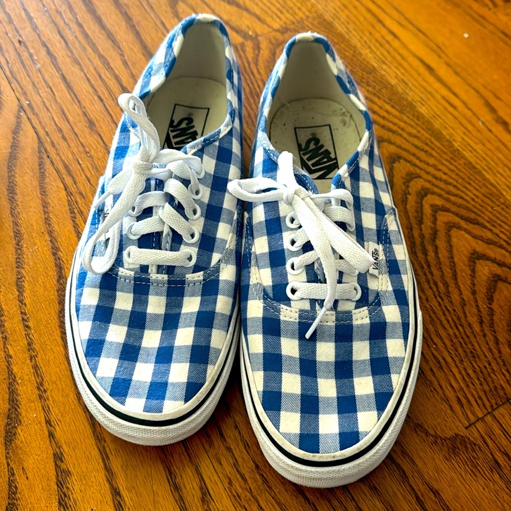 Blue gingham Vans. Worn once. Size 9.5